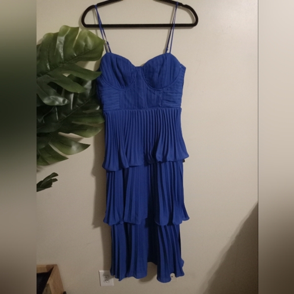 Lulus Cascading Crush Cobalt Blue Tiered Bustier Midi Dress Size M - Picture 3 of 12